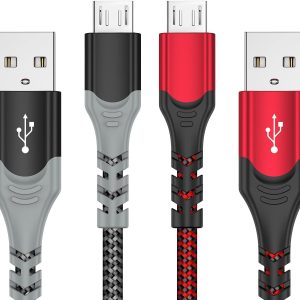 4 Controller Charger Cables – 2-Pack 10ft Nylon-Braided USB 2.0 High-Speed ​​Data Sync Cables